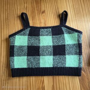 Y2K It's Our Time Green Black Plaid Knit Crop Top Tank L Large Grunge Softcore